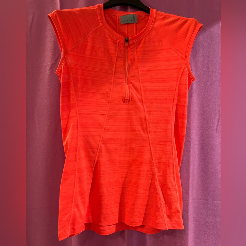 Athleta Workout Shirt, Front Zip, Back Pocket Sz.Small NWOT